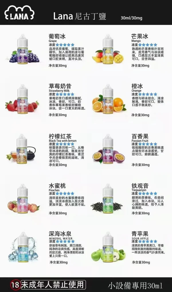 lana煙油詳情頁.webp LANA 拉娜30ml煙油 | 清爽系煙油代表作風味純粹自然 層次柔和耐抽不膩口感更加平衡